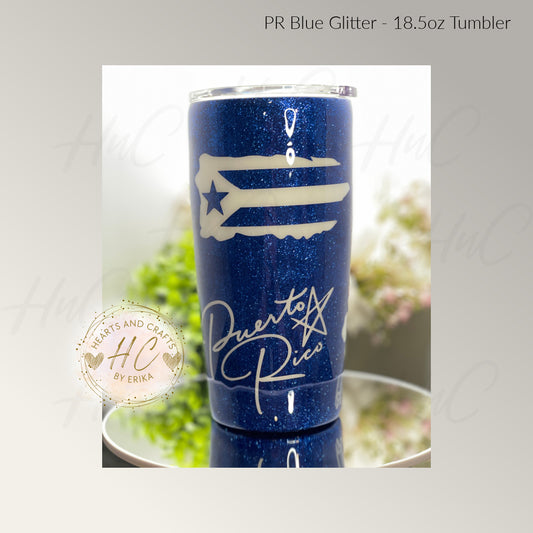 Puerto Rico - Blue Glitter - 18.5oz Resin/Epoxy Coated Tumbler