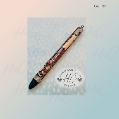 Patchwork - Peach, Gold & Rose Gold wBear - Gel Pen