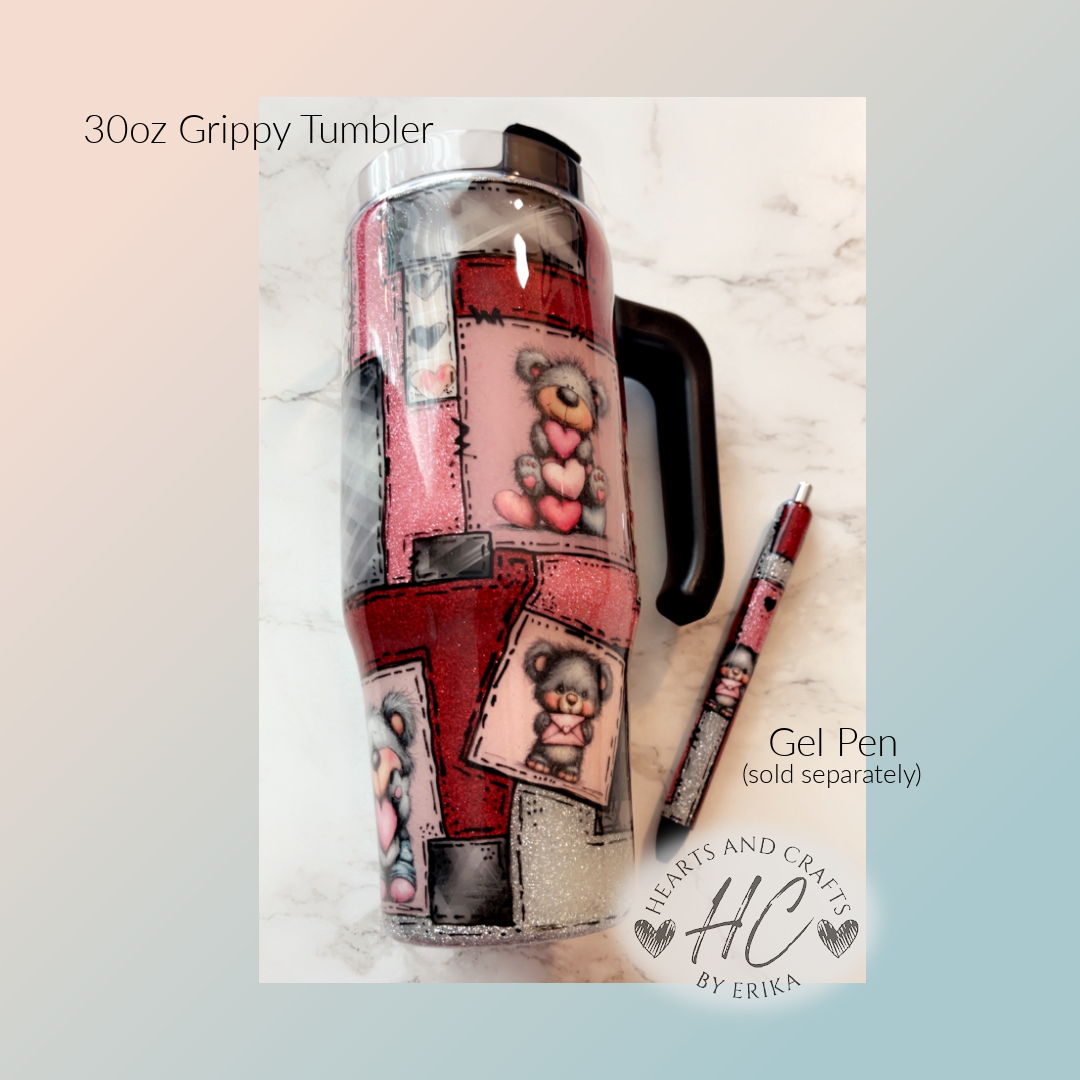 Patchwork - Teddy wHearts - 30oz Grippy Tumbler