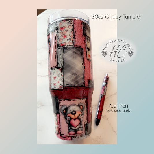 Patchwork - Teddy wHearts - 30oz Grippy Tumbler