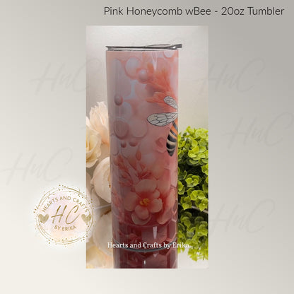 Pink Honeycomb wBee - 20oz Tumbler