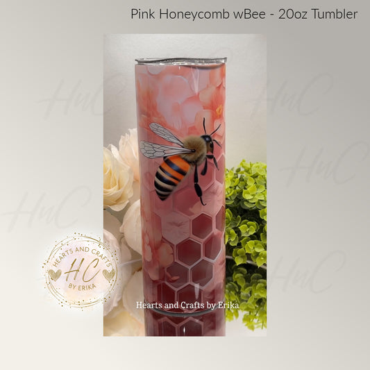 Pink Honeycomb wBee - 20oz Tumbler