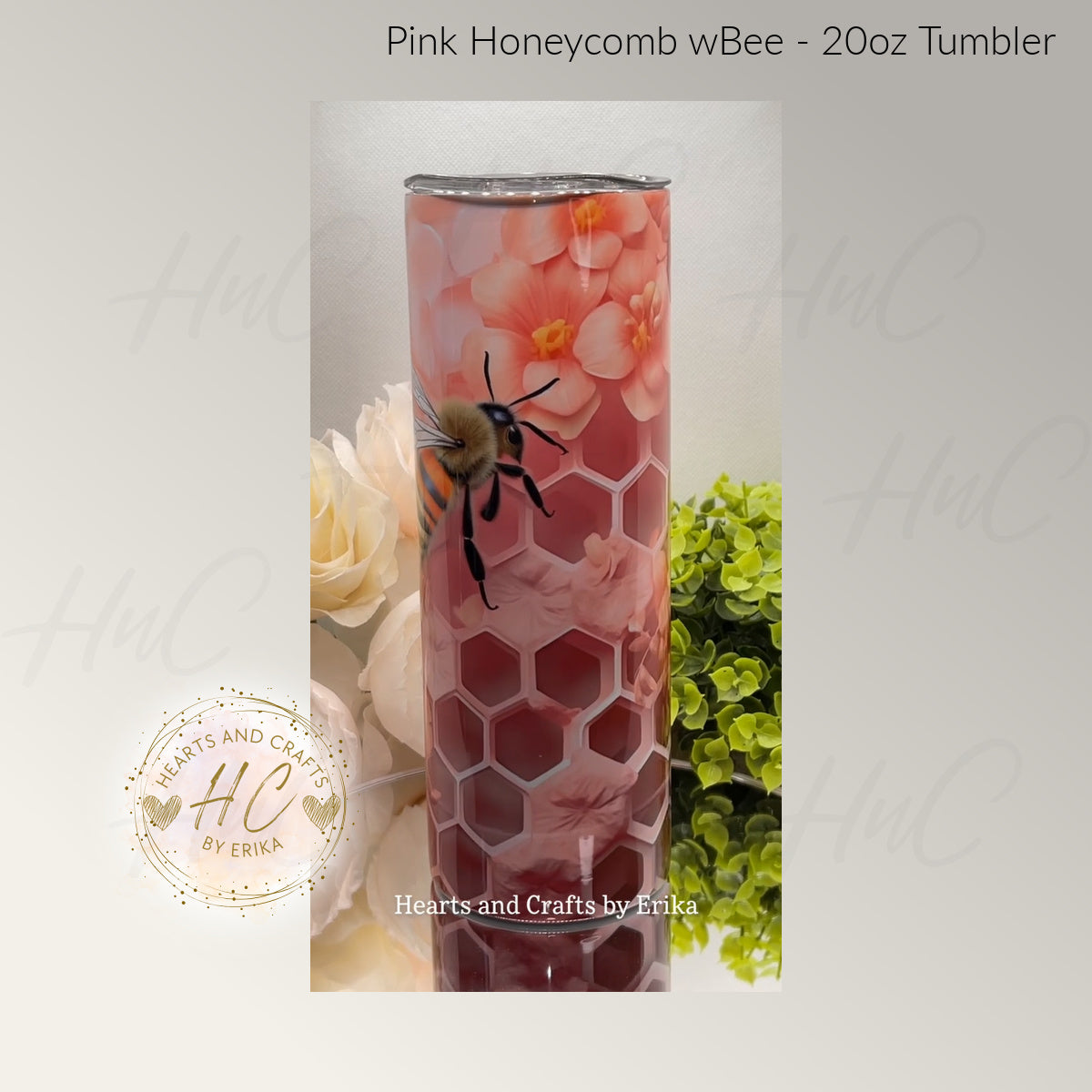 Pink Honeycomb wBee - 20oz Tumbler