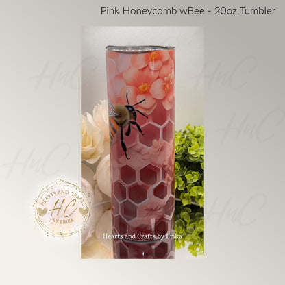 Pink Honeycomb wBee - 20oz Tumbler