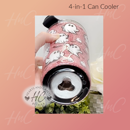 Cute Ghosts wPink Glitter Base - 4in1 Tumbler/Can Cooler (Resin Coated)
