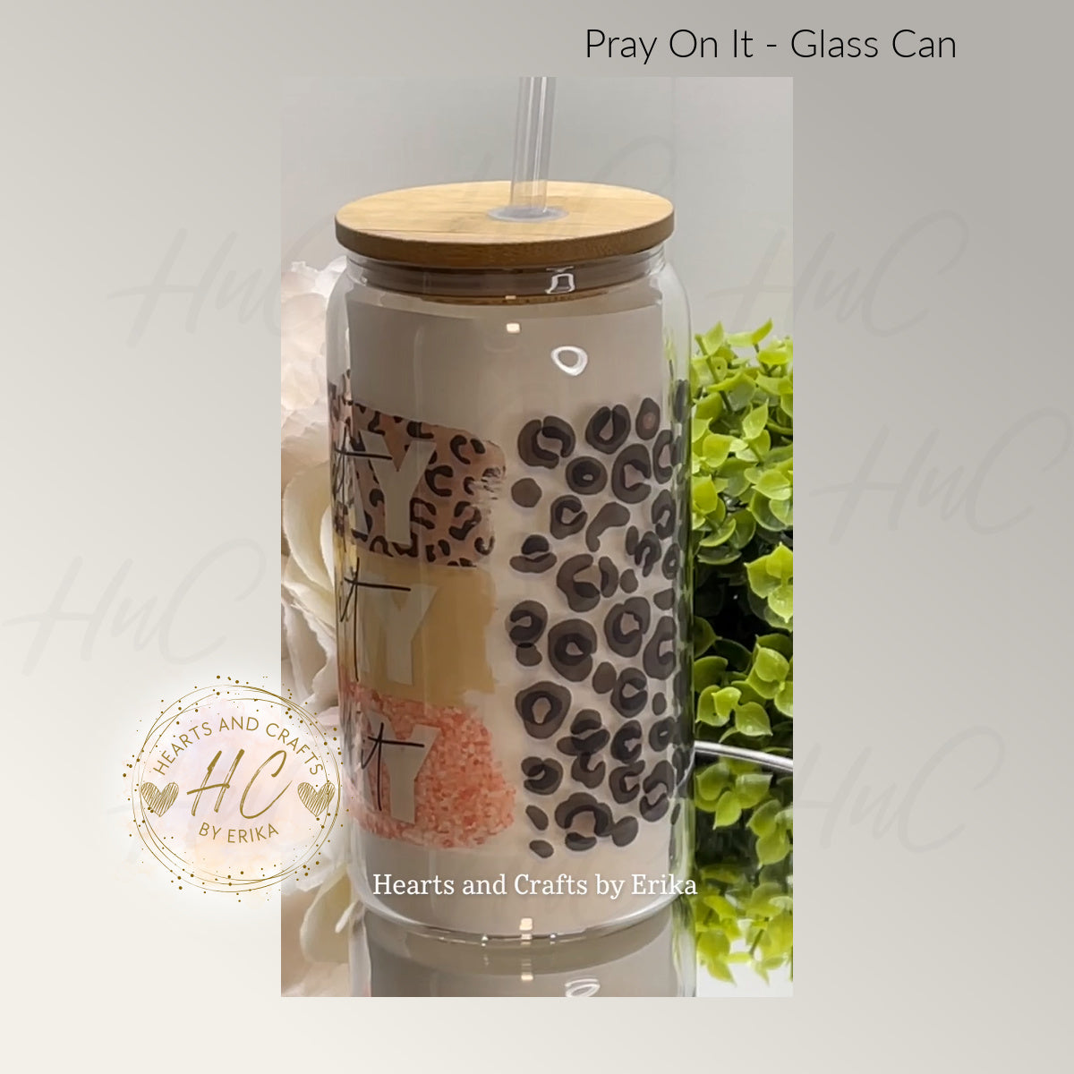 Pray On It - 16oz Clear Glass Can Cooler wBamboo Lid