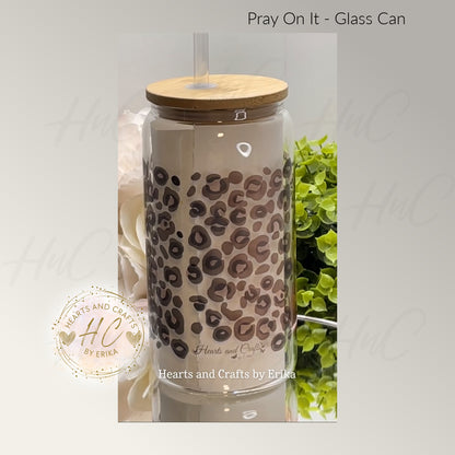 Pray On It - 16oz Clear Glass Can Cooler wBamboo Lid