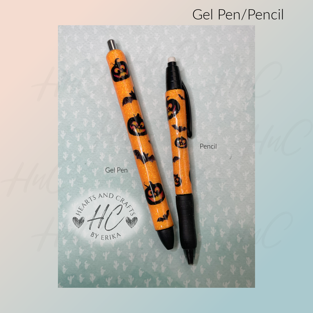Pumpkins wBats on Orange Glitter Base - Gel Pen/Pencil