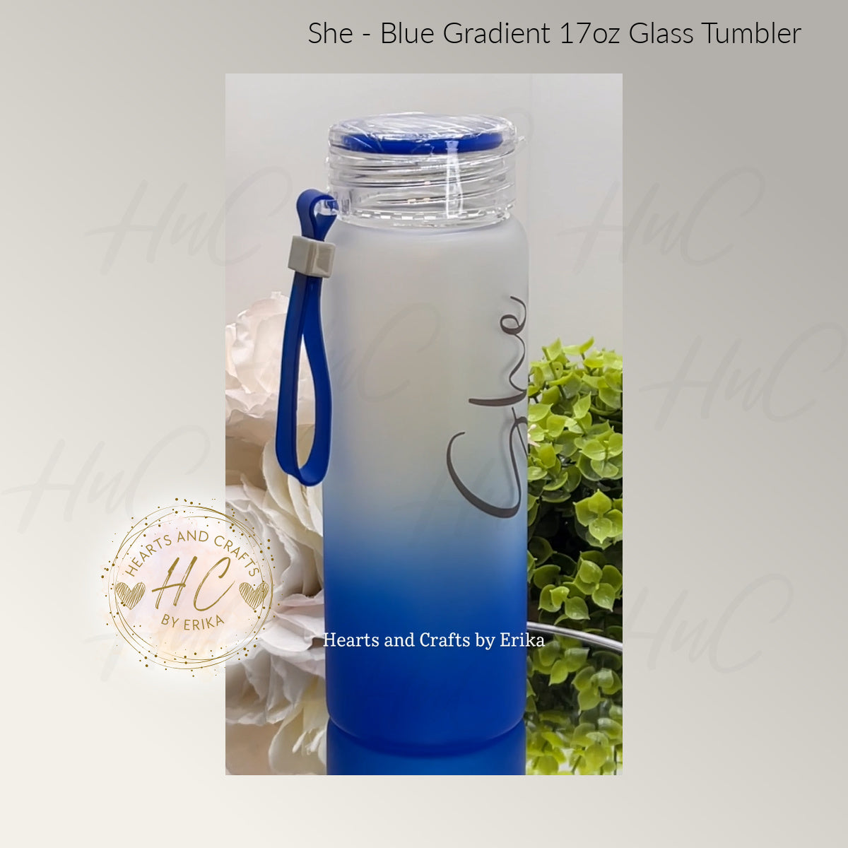 She (Motivation) - 17oz Blue Gradient Glass Tumbler