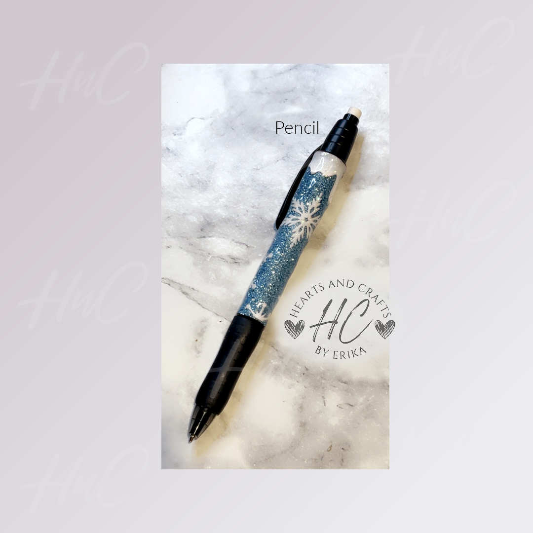 Snowflakes on BBBlue Glitter Base wSnowcap - Gel & Ballpoint Pen