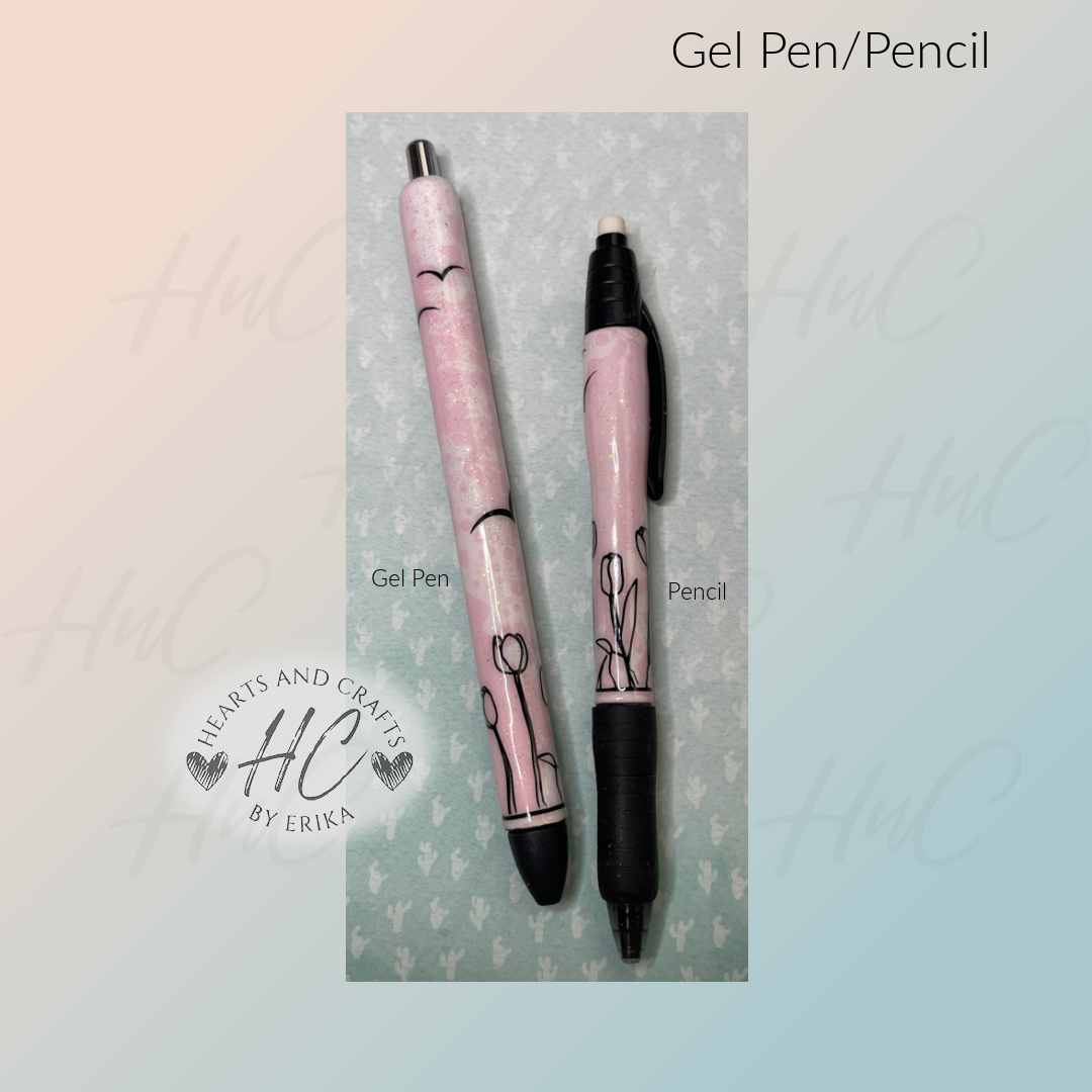 Speckled Lt Pink wFlowers - Gel Pen/Pencil