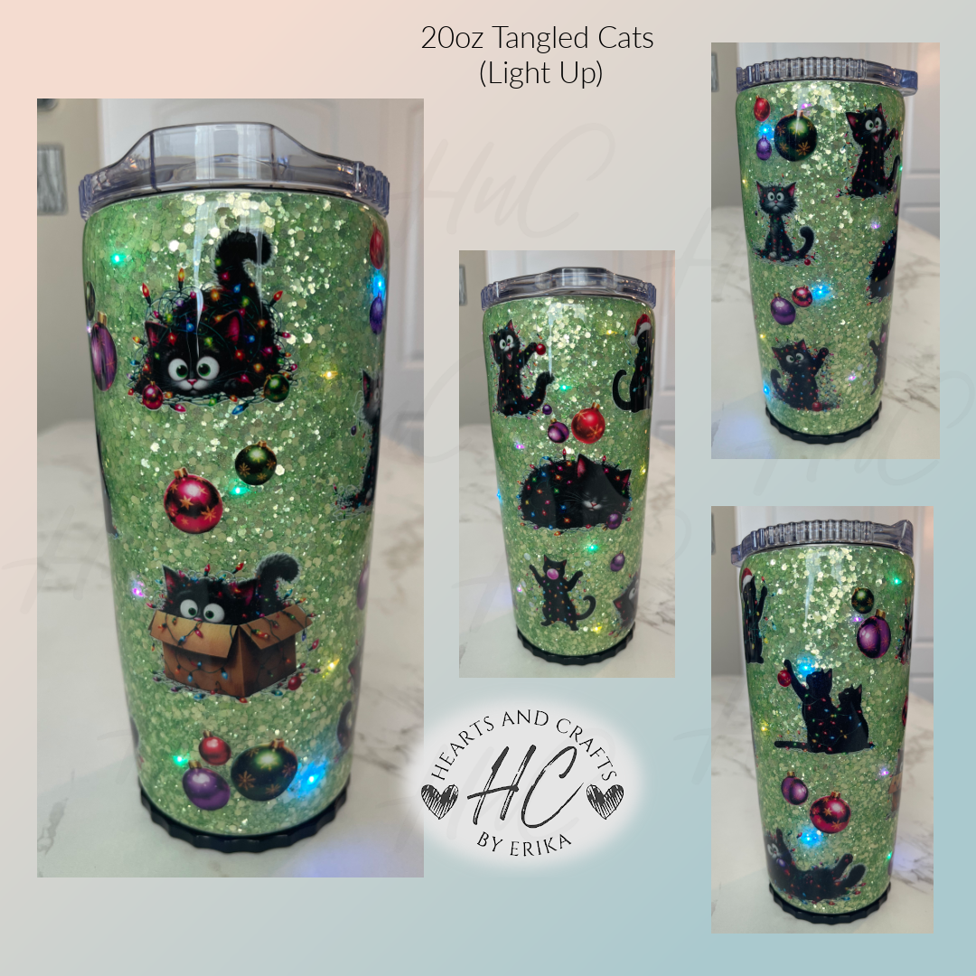 Tangled Black Cats in Lights - 20oz Fairy Lights Resin/Epoxy Coated Tumbler
