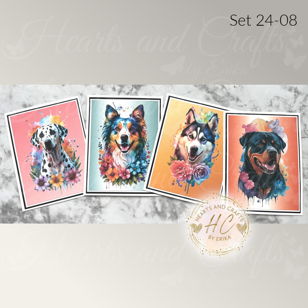 4pk Handcrafted Various Happy Dog Card Set (24-08)