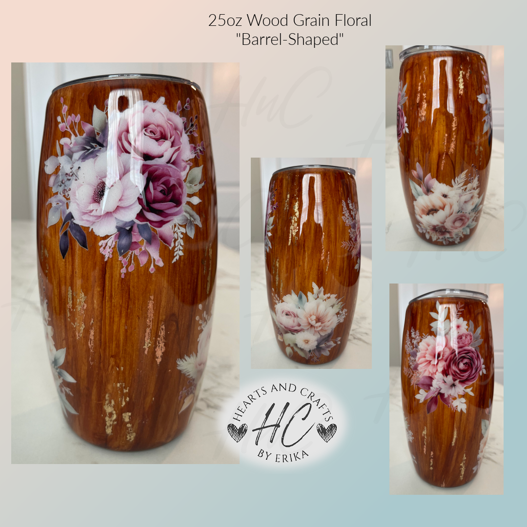 Wood Grain Floral - 25oz "Barrel-Shaped" Resin/Epoxy Coated Tumbler (Copy)