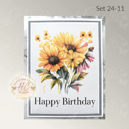 4pk Handcrafted Floral Birthday Card Set (24-11)