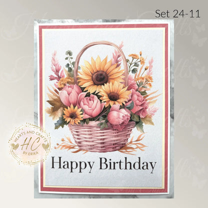 4pk Handcrafted Floral Birthday Card Set (24-11)