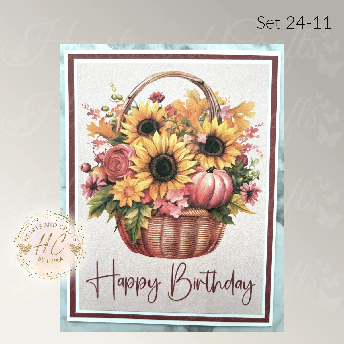 4pk Handcrafted Floral Birthday Card Set (24-11)