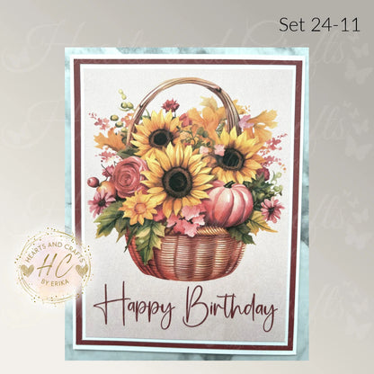 4pk Handcrafted Floral Birthday Card Set (24-11)