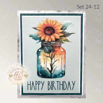 5pk Handcrafted Floral Birthday Card Set (24-12)