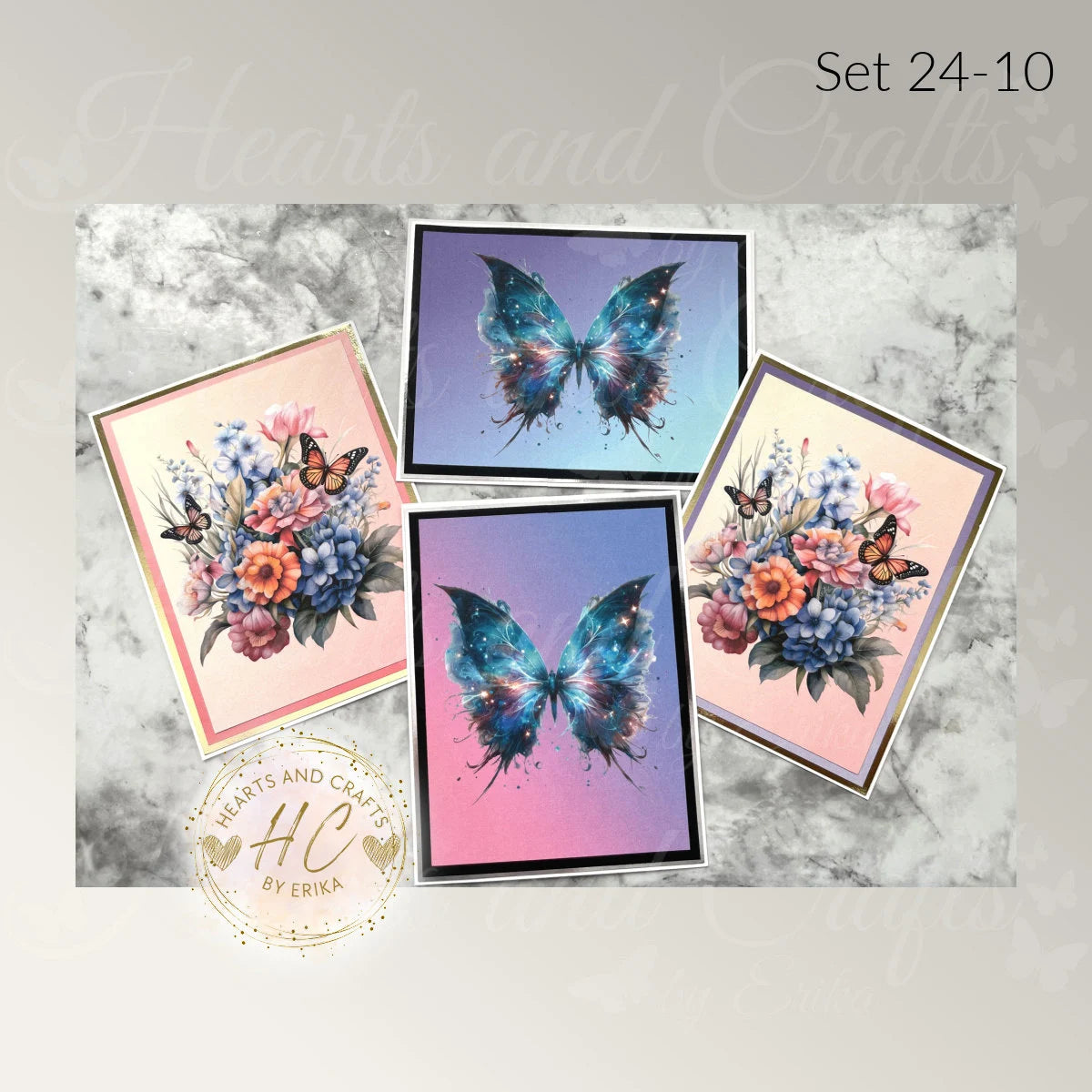 4pk Handcrafted Butterfly Card Set (24-10)