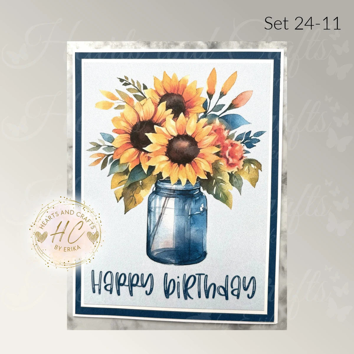 4pk Handcrafted Floral Birthday Card Set (24-11)