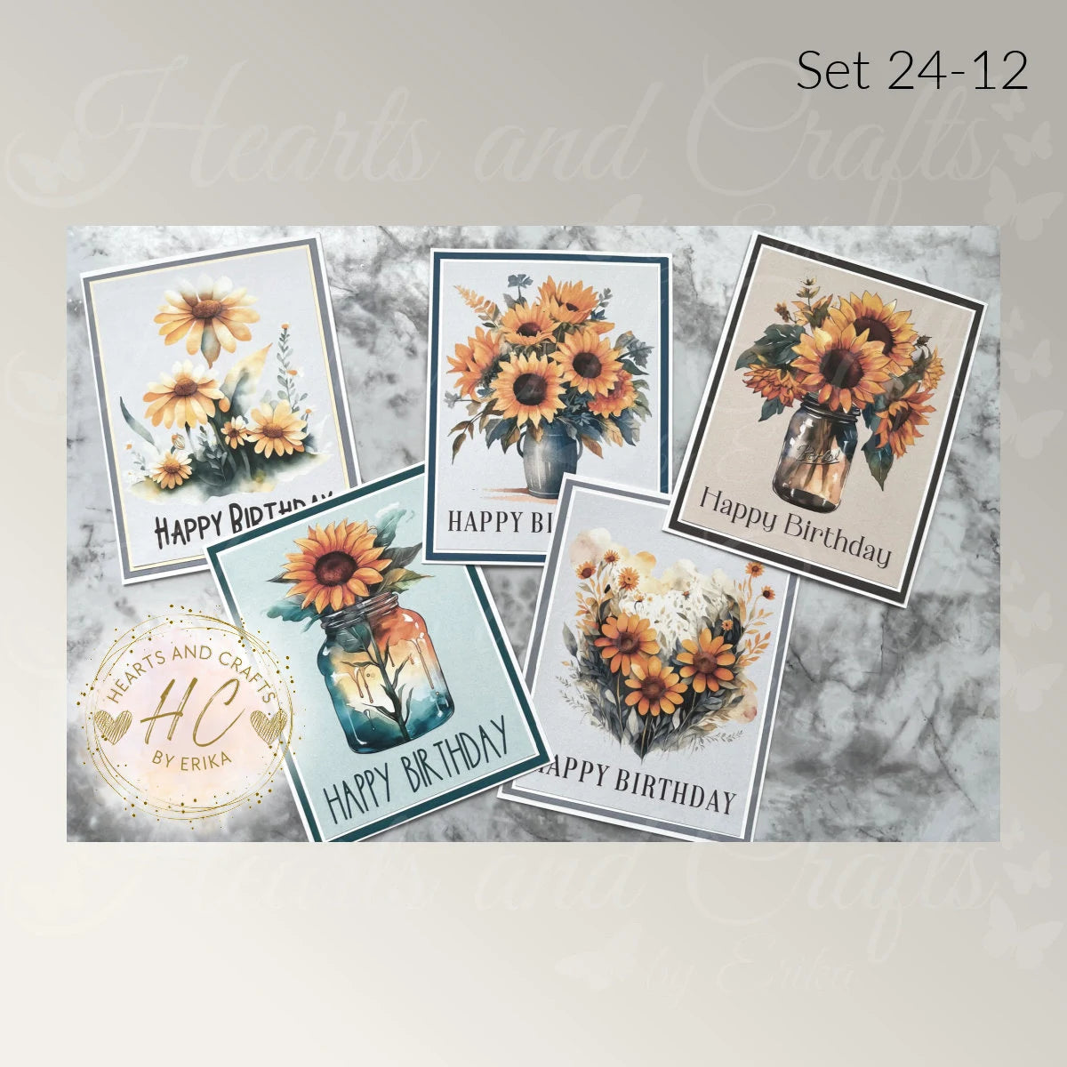 5pk Handcrafted Floral Birthday Card Set (24-12)