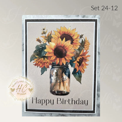 5pk Handcrafted Floral Birthday Card Set (24-12)