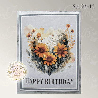 5pk Handcrafted Floral Birthday Card Set (24-12)