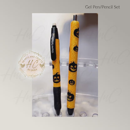 Pumpkins on Orange Glitter Base - Paper Mate Inkjoy Gel Pen and Pencil