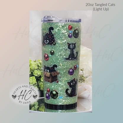 Tangled Black Cats in Lights - 20oz Fairy Lights Resin/Epoxy Coated Tumbler