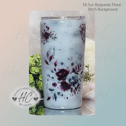 Burgundy Floral - Birch - 18.5oz Resin/Epoxy Coated Tumbler