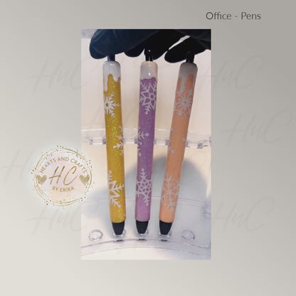 Snowflakes on Peach Glitter Base wSnowcap - Gel Pen