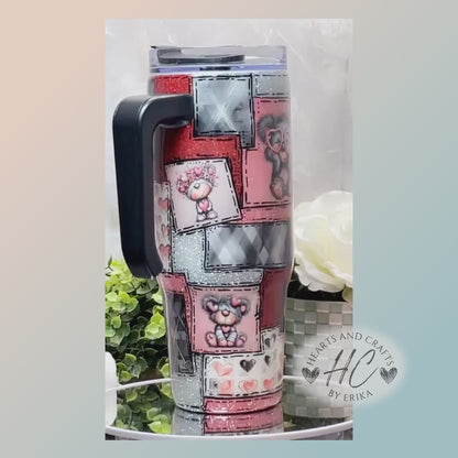 Patchwork - Teddy wHearts - 30oz Grippy Tumbler