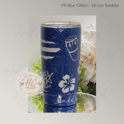 Puerto Rico - Blue Glitter - 18.5oz Resin/Epoxy Coated Tumbler