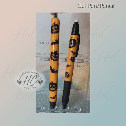 Pumpkins wBats on Orange Glitter Base - Gel Pen/Pencil