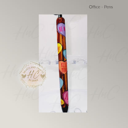 Wood wConversation Hearts - Paper Mate Inkjoy Gel Pen