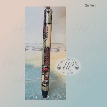 Patchwork - Peach, Gold & Rose Gold wBear - Gel Pen