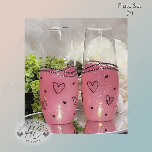 Hearts on Pink Flute Set (2) - Stemless